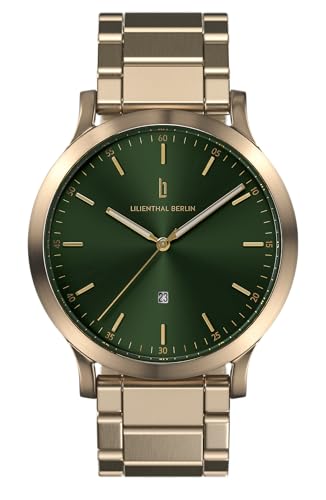 Lilienthal Berlin Herrenuhr Huxley in Beige Gold Green – Armbanduhr am beige-goldenem Edelstahl-Armband – aus 316L Chirurgenstahl mit einem Quarzuhrwerk & saphirgehärtetem Mineralglas – 40 mm von Lilienthal