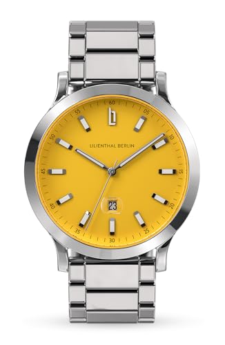 Lilienthal Berlin Herrenuhr Huxley in Canary Yellow – Armbanduhr am Silber glänzenden Edelstahl-Armband – aus 316L Chirurgenstahl mit einem Quarzuhrwerk & saphirgehärtetem Mineralglas – 40 mm von Lilienthal