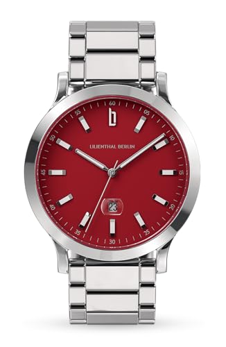 Lilienthal Berlin Herrenuhr Huxley in Crimson Red – Armbanduhr am Silber glänzenden Edelstahl-Armband – aus 316L Chirurgenstahl mit einem Quarzuhrwerk & saphirgehärtetem Mineralglas – 40 mm Lilienthal Berlin Herrenuhr Huxley in Crimson Red – Armbanduhr am Silber glänzenden Edelstahl-Armband – aus 316L Chirurgenstahl mit einem Quarzuhrwerk & saphirgehärtetem Mineralglas – 40 mm von Lilienthal