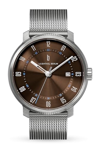 Lilienthal Berlin Neolux Automatik Uhr Silver Brown – hochwertige Herrenuhr am silbernen Mesh-Armband aus blauem Chirurgenstahl mit einem Automatikwerk & Saphirglas – 42,5 mm von Lilienthal