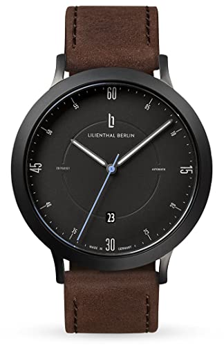 Lilienthal Berlin Zeitgeist Automatik Uhr All Black – hochwertige Herrenuhr am braunen Lederarmband aus Chirurgenstahl mit einem Automatikwerk & Saphirglas – 42,5 mm von Lilienthal