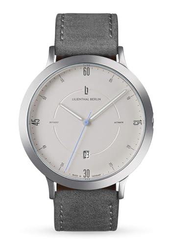 Lilienthal Berlin Zeitgeist Automatik Uhr All Silver – hochwertige Herrenuhr am grauen Lederarmband aus silbernem Chirurgenstahl mit einem Automatikwerk & Saphirglas – 42,5 mm von Lilienthal