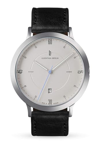 Lilienthal Berlin Zeitgeist Automatik Uhr All Silver – hochwertige Herrenuhr am schwarzen Lederarmband aus silbernem Chirurgenstahl mit einem Automatikwerk & Saphirglas – 42,5 mm von Lilienthal