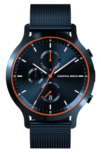Lilienthal Berlin Chronograph Blue Orange IV in dunkelblau – Herrenuhr am blauen Mesh Armband – aus Chirurgenstahl mit einem Quarzuhrwerk & saphirgehärtetem Mineralglas – 42,5 mm von Lilienthal