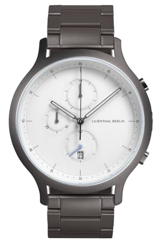 Lilienthal Berlin Chronograph Dark Silver White in dunkelgrau – Herrenuhr am grauen Edelstahl-Armband aus 316L Chirurgenstahl mit einem Quarzuhrwerk & saphirgehärtetem Mineralglas – 42,5 mm von Lilienthal