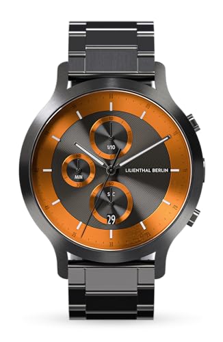 Lilienthal Berlin Chronograph LP Dark Silver Orange in dunkelgrau – Herrenuhr am anthraziten Edelstahl-Armband aus 316L Chirurgenstahl mit einem Quarzuhrwerk & saphirgehärtetem Mineralglas – 42,5 mm von Lilienthal