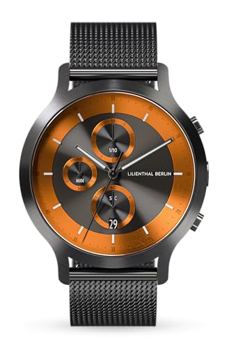 Lilienthal Berlin Chronograph LP Dark Silver Orange in dunkelgrau – Herrenuhr am anthraziten Mesh-Armband aus 316L Chirurgenstahl mit einem Quarzuhrwerk & saphirgehärtetem Mineralglas – 42,5 mm von Lilienthal