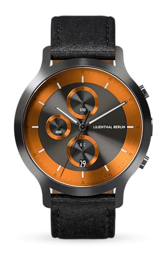 Lilienthal Berlin Chronograph LP Dark Silver Orange in dunkelgrau – Herrenuhr am schwarzen Leder-Armband aus 316L Chirurgenstahl mit einem Quarzuhrwerk & saphirgehärtetem Mineralglas – 42,5 mm von Lilienthal