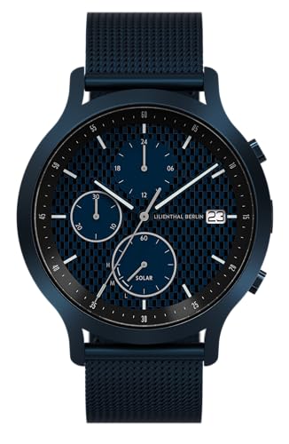 Lilienthal Berlin Chronograph Limited Edition Solar II in Dunkeblau - Herrenuhr am dunkelblauen Stahlarmband-Armband - aus Edelstahl mit einem Solar-Quarzwerk & saphirgehärtetem Mineralglas - 42,5 mm von Lilienthal