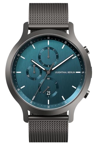 Lilienthal Berlin Chronograph Myth in anthrazit – Herrenuhr am grauen Mesh-Armband – aus Chirurgenstahl mit einem Quarzuhrwerk & saphirgehärtetem Mineralglas – 42,5 mm von Lilienthal
