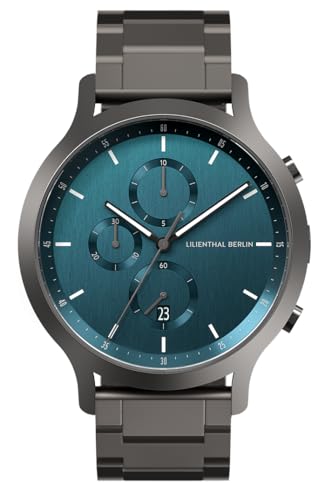 Lilienthal Berlin Chronograph Myth in anthrazit – Herrenuhr am grauen Stahl-Armband – aus Chirurgenstahl mit einem Quarzuhrwerk & saphirgehärtetem Mineralglas – 42,5 mm von Lilienthal