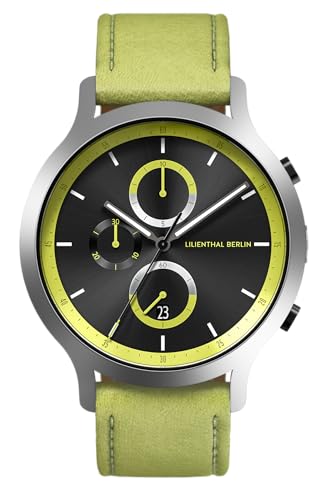 Lilienthal Berlin Chronograph Remix II in anthrazit – Herrenuhr am hellgrünen Lederarmband aus Chirurgenstahl mit einem Quarzuhrwerk & saphirgehärtetem Mineralglas – 42,5 mm von Lilienthal