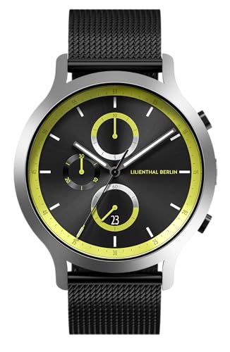 Lilienthal Berlin Chronograph Remix II in anthrazit – Herrenuhr am schwarzen Mesh-Armband aus Chirurgenstahl mit einem Quarzuhrwerk & saphirgehärtetem Mineralglas – 42,5 mm von Lilienthal