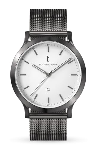Lilienthal Berlin Herrenuhr Huxley in Dark Silver White – Armbanduhr am anthraziten Mesh-Armband – aus 316L Chirurgenstahl mit einem Quarzuhrwerk & saphirgehärtetem Mineralglas – 40 mm von Lilienthal