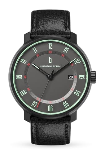 Lilienthal Berlin Neolux Automatik Uhr Grey Mint – hochwertige Herrenuhr am schwarzen Leder-Armband aus blauem Chirurgenstahl mit einem Automatikwerk & Saphirglas – 42,5 mm von Lilienthal
