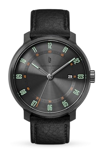 Lilienthal Berlin Neolux Automatik Uhr Slate Grey – hochwertige Herrenuhr am schwarzen Leder-Armband aus blauem Chirurgenstahl mit einem Automatikwerk & Saphirglas – 42,5 mm von Lilienthal