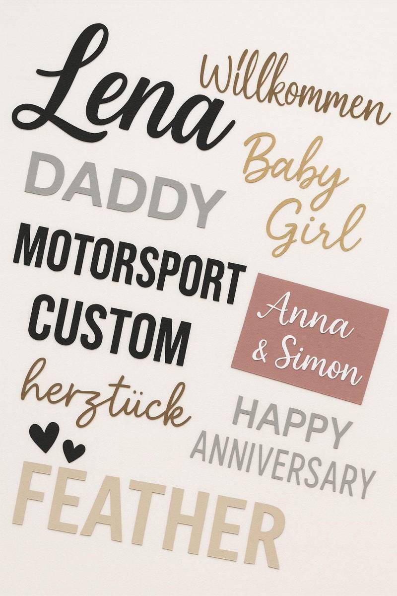 Personalisierte Schriftzüge, Bügelfolie, Namensschilder, Sprüche, Aufkleber Selbst Gestalten, Namensschild, T-Shirts Bedrucken, Direktdruck Personalisierte Schriftzüge, Bügelfolie, Namensschilder, Sprüche, Aufkleber Selbst Gestalten, Namensschild, T-Shirts Bedrucken, Direktdruck von Lilienzauber