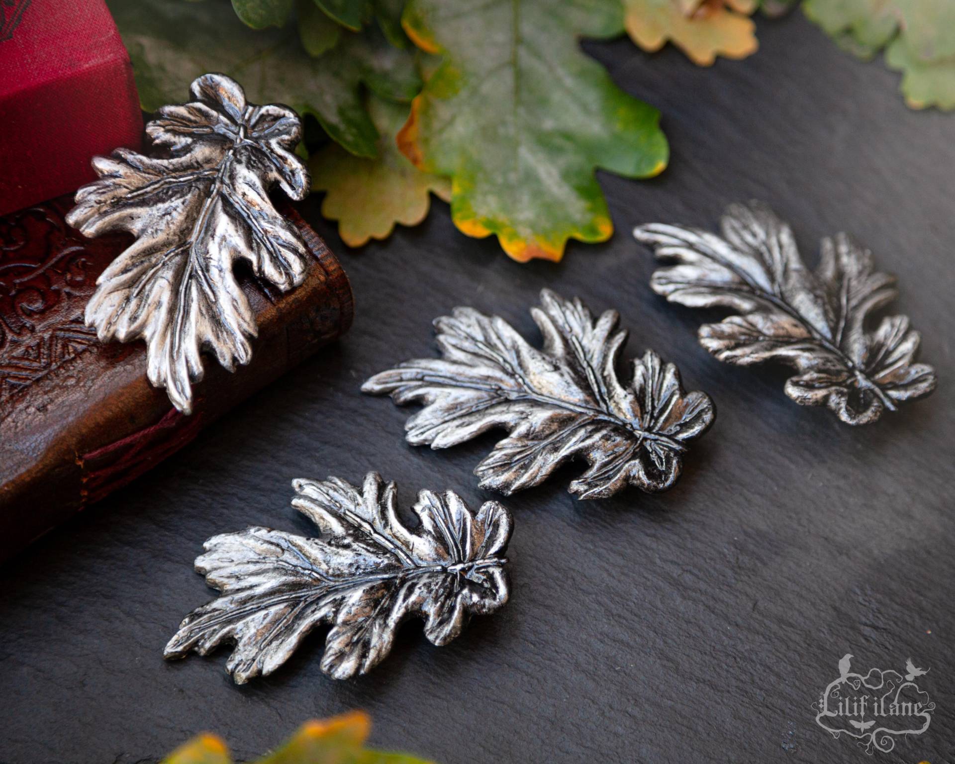 1x Großer Eichenblatt Haarclip in Silber Farben von LilifIlaneARTWORK