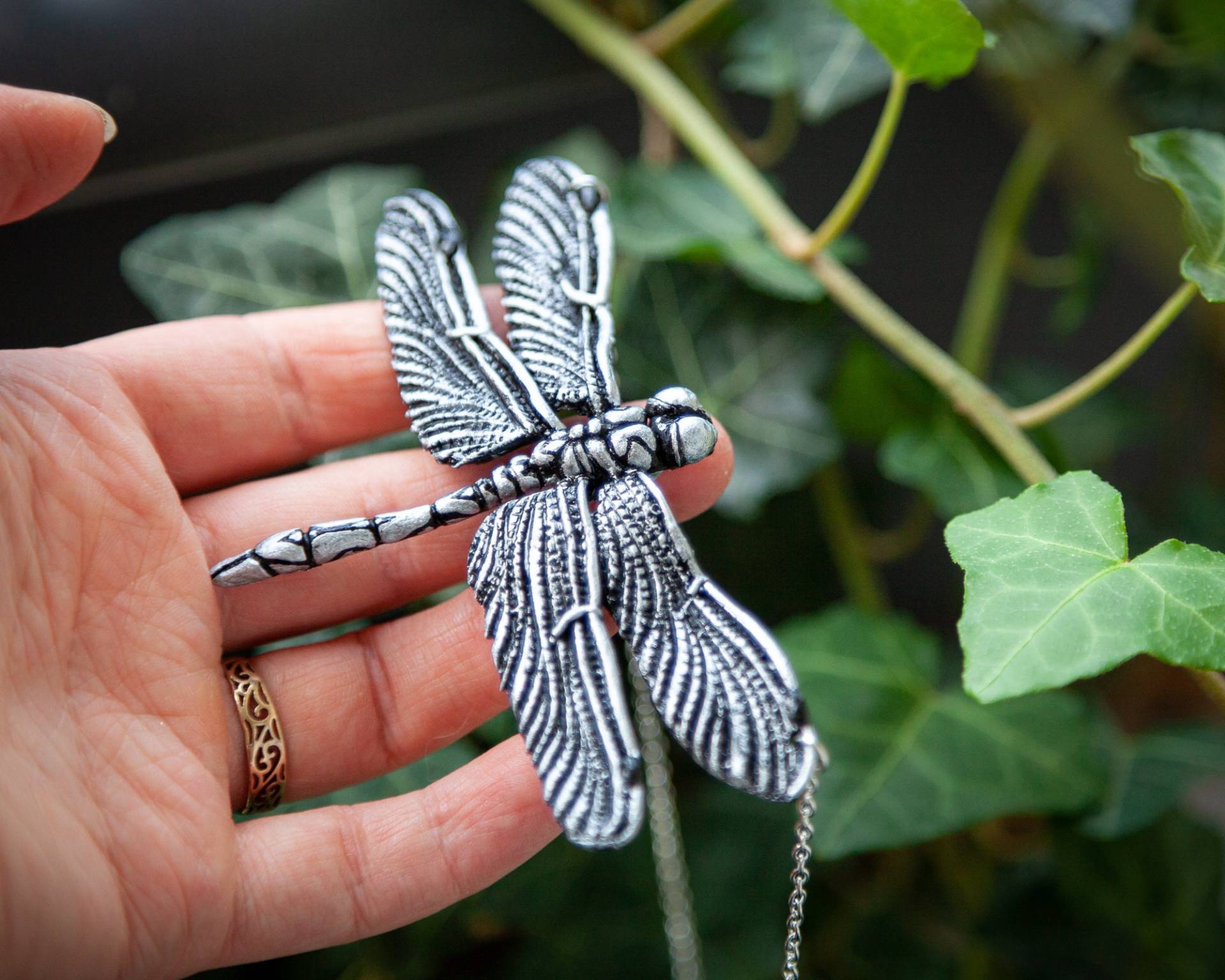 Libellen Halskette - Silber/Schwarz, Dragonfly Necklace Silver/Black, Kette, Fantasy, Jewelry, Fairy von LilifIlaneARTWORK
