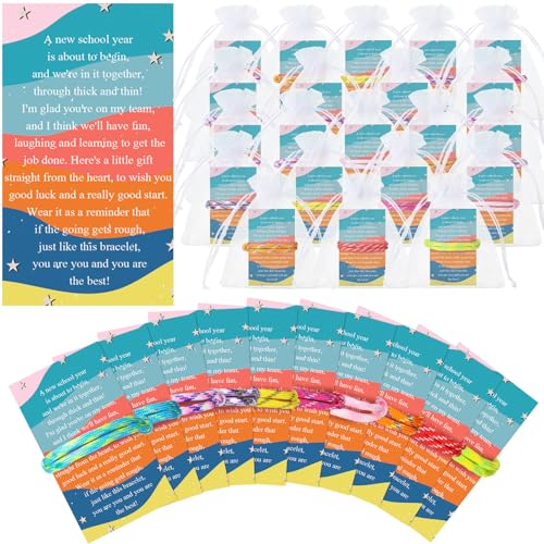 Liliful 30 Set Back to School Armbänder Neon Freundschaftsarmbänder Verstellbares Seil Gewebte Armbänder Zitate Grußkarten Taschen für Schüler Schulanfang Klassenzimmer Geschenke von Lehrern von Liliful