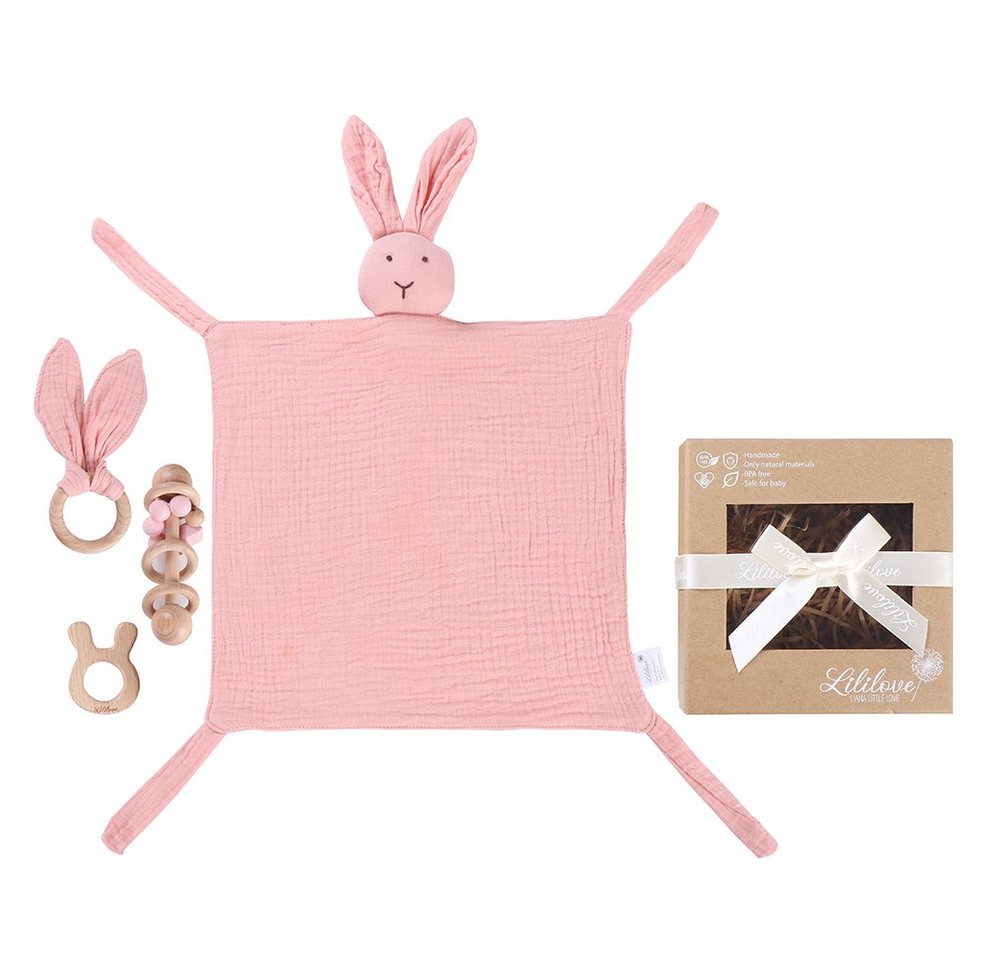 Lililove Geschenkset Neugeborenen-Geschenkset Kuschel- Bunny Box, Rose (Geschenkset, Set zur Geburt, New born, Geschenkset, Geburtsgeschenk, Baby Set, New born Set) Bio- Baumwolle, unbehandeltes Buchenholz, nachhaltig von Lililove Geschenkset