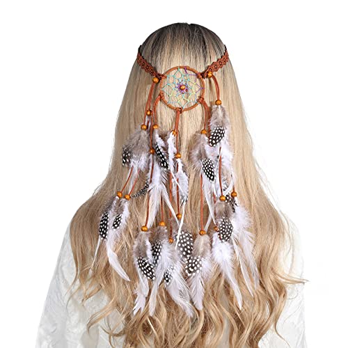 Böhmisches Haarband mit Federdekor, Traumfänger, Netz-Stirnband für Mädchen, Festival, Halloween von Lilinzhi
