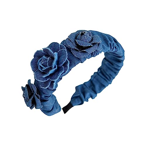 Haarreif mit Denim-Blumen, für Yoga, Spa, Sport, mit blauen Rosen, Haar-Accessoire von Lilinzhi