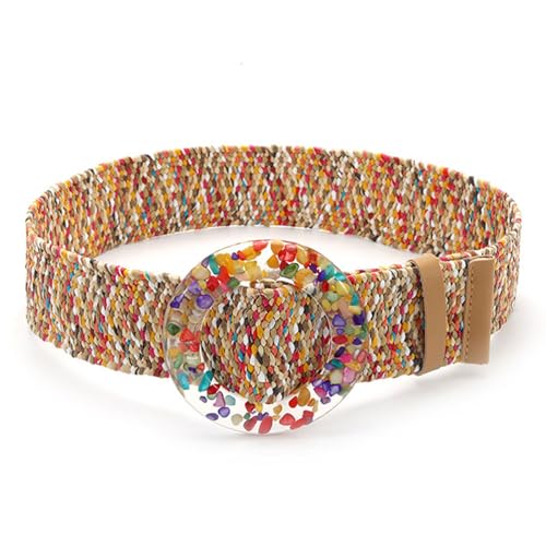 Lilinzhi Geflochtener Damengürtel, Vintage, breit, böhmische Gürtel, bunte Schnalle für Muscheln, dekorativer Damengürtel aus Stroh, 2, One size von Lilinzhi