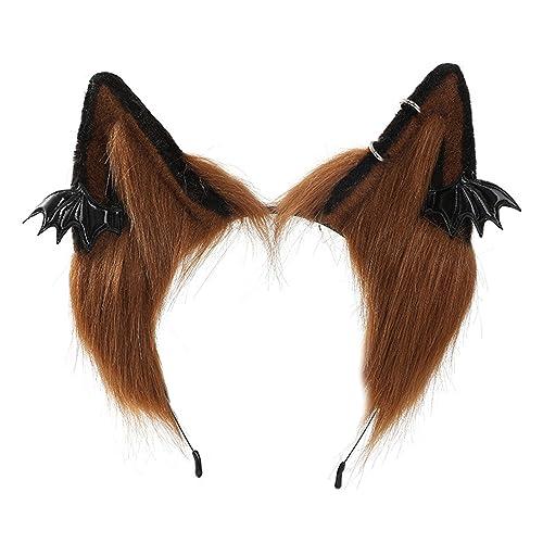 Punk Faux Pelz Ohr Haarreif für Frauen mit Fledermaus Plüsch Haarband Cosplay Stirnband Party Kostüm Halloween Kopfschmuck von Lilinzhi