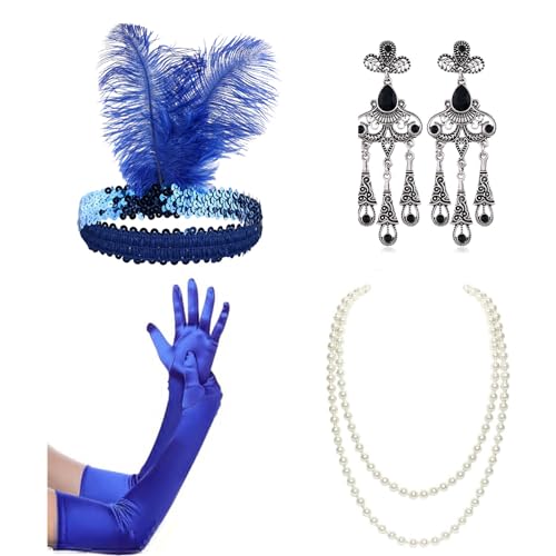 Punk Mittelalterliche Feder-Haarreifen mit Ohrring und Perlenkette für Damen, Karneval, Etiketten, Handschuh für Festivals von Lilinzhi