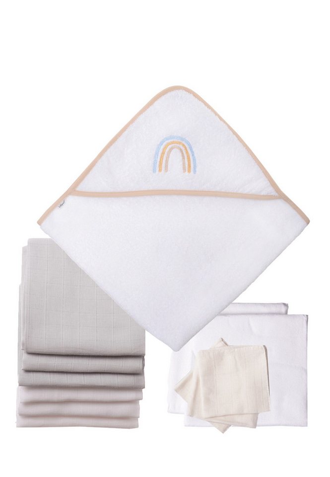 Liliput Erstausstattungspaket Regenbogen 12-teilig mit saugfähigem Frottee-Kapuzenbadetuch von Liliput