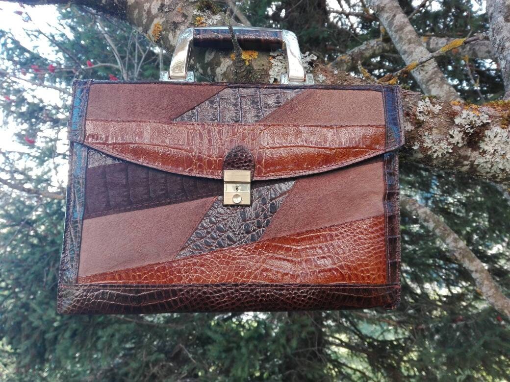 70Er Jahre Braun Patchwork Lederhandtasche 70Er Jahre Braun Patchwork Lederhandtasche von LilisOldies