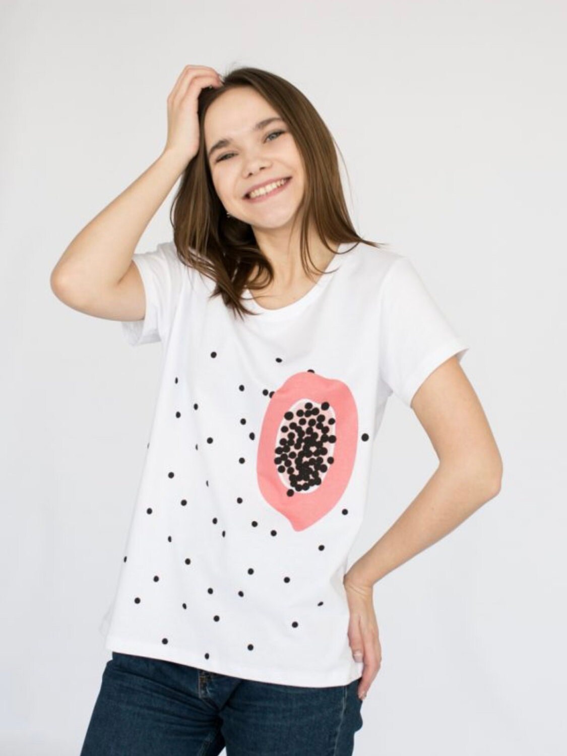 Lilit Sarkisian Damen Papaya Weiß S T Shirt Lilit Sarkisian Damen Papaya Weiß S T Shirt von Lilitartstore