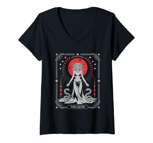 Damen Tarot Lilith Okkulter Gothic Hexenkern T-Shirt mit V-Ausschnitt Damen Tarot Lilith Okkulter Gothic Hexenkern T-Shirt mit V-Ausschnitt von Lilith Demon Design