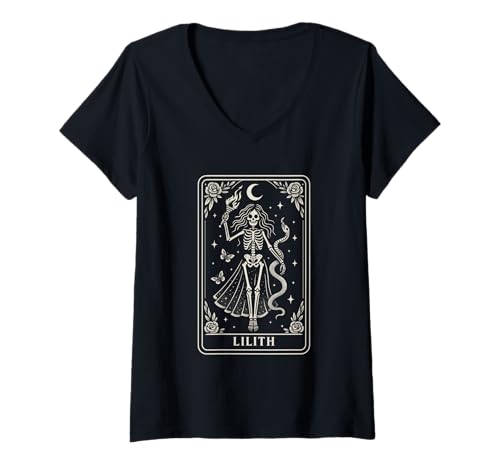 Damen Tarot Lilith Okkulter Gothic Hexenkern T-Shirt mit V-Ausschnitt Damen Tarot Lilith Okkulter Gothic Hexenkern T-Shirt mit V-Ausschnitt von Lilith Demon Design