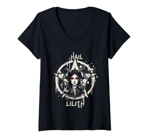 Damen Hail Lilith Pentacle Witch First Sigma Damen Black Magic T-Shirt mit V-Ausschnitt Damen Hail Lilith Pentacle Witch First Sigma Damen Black Magic T-Shirt mit V-Ausschnitt von Lilith Mother Of Demons Witch Halloween Occult