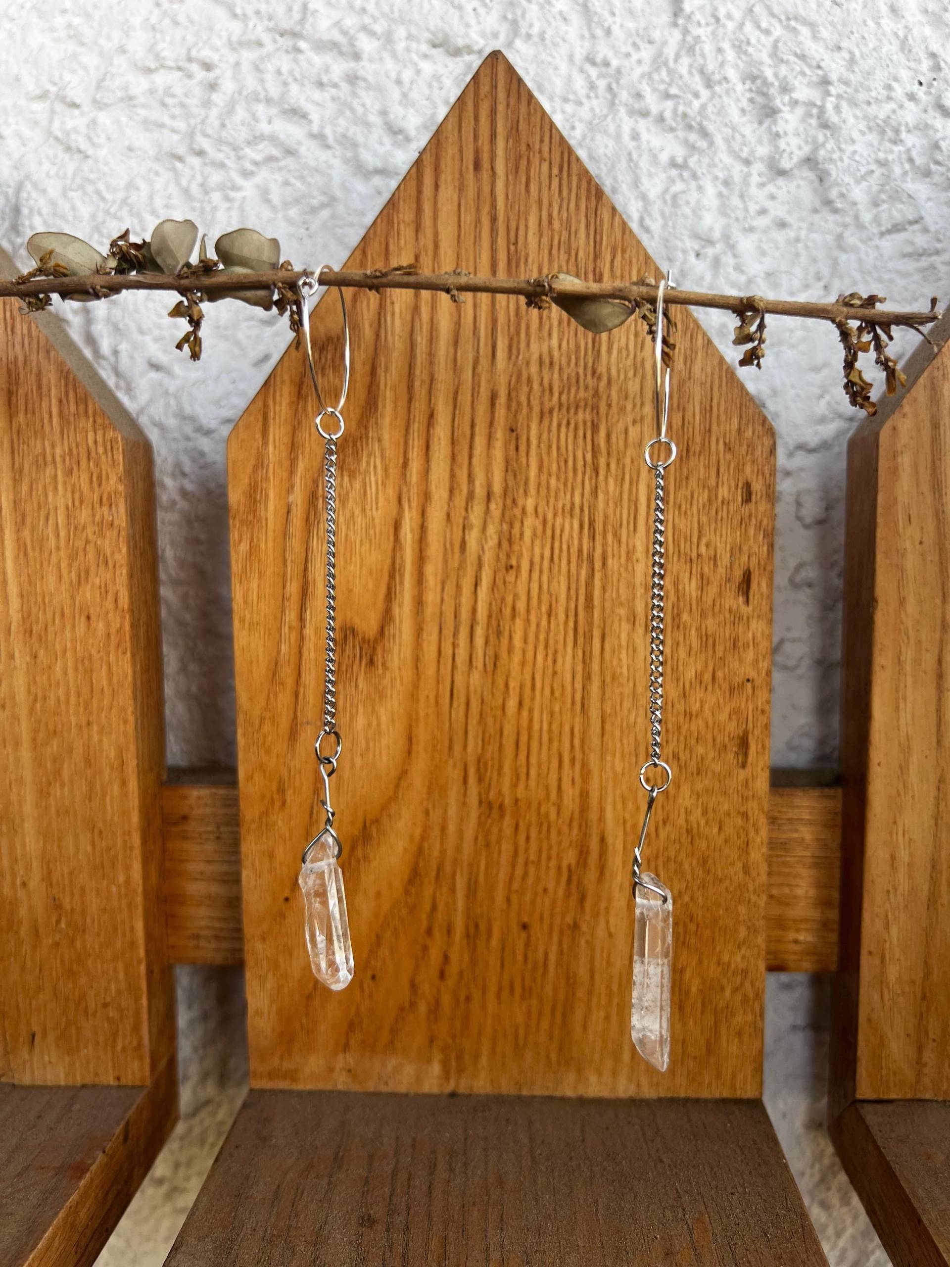 Kristall Ohrhänger Vintage Boho Heilung Esoterik Ohrring Creole Bergkristall - Einzelstück Unikat Anhänger von LilithKreativeStudio