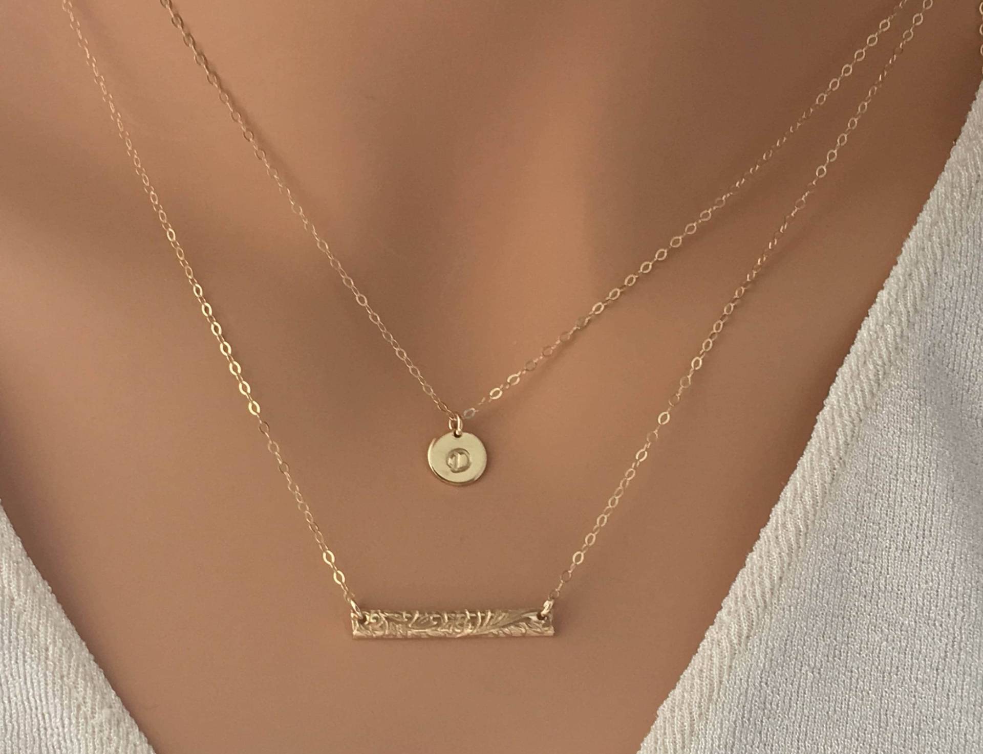 Blume Bar Kette Selber Aus Zierlich Geschichtet Halskette Einfache Zarte Double-Layer 14K Gold Füllen Sterlingsilber Blume Bar Kette Selber Aus Zierlich Geschichtet Halskette Einfache Zarte Double-Layer 14K Gold Füllen Sterlingsilber von LillaGems