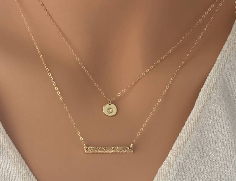 Blume Bar Kette Selber Aus Zierlich Geschichtet Halskette Einfache Zarte Double-Layer 14K Gold Füllen Sterlingsilber Blume Bar Kette Selber Aus Zierlich Geschichtet Halskette Einfache Zarte Double-Layer 14K Gold Füllen Sterlingsilber von LillaGems