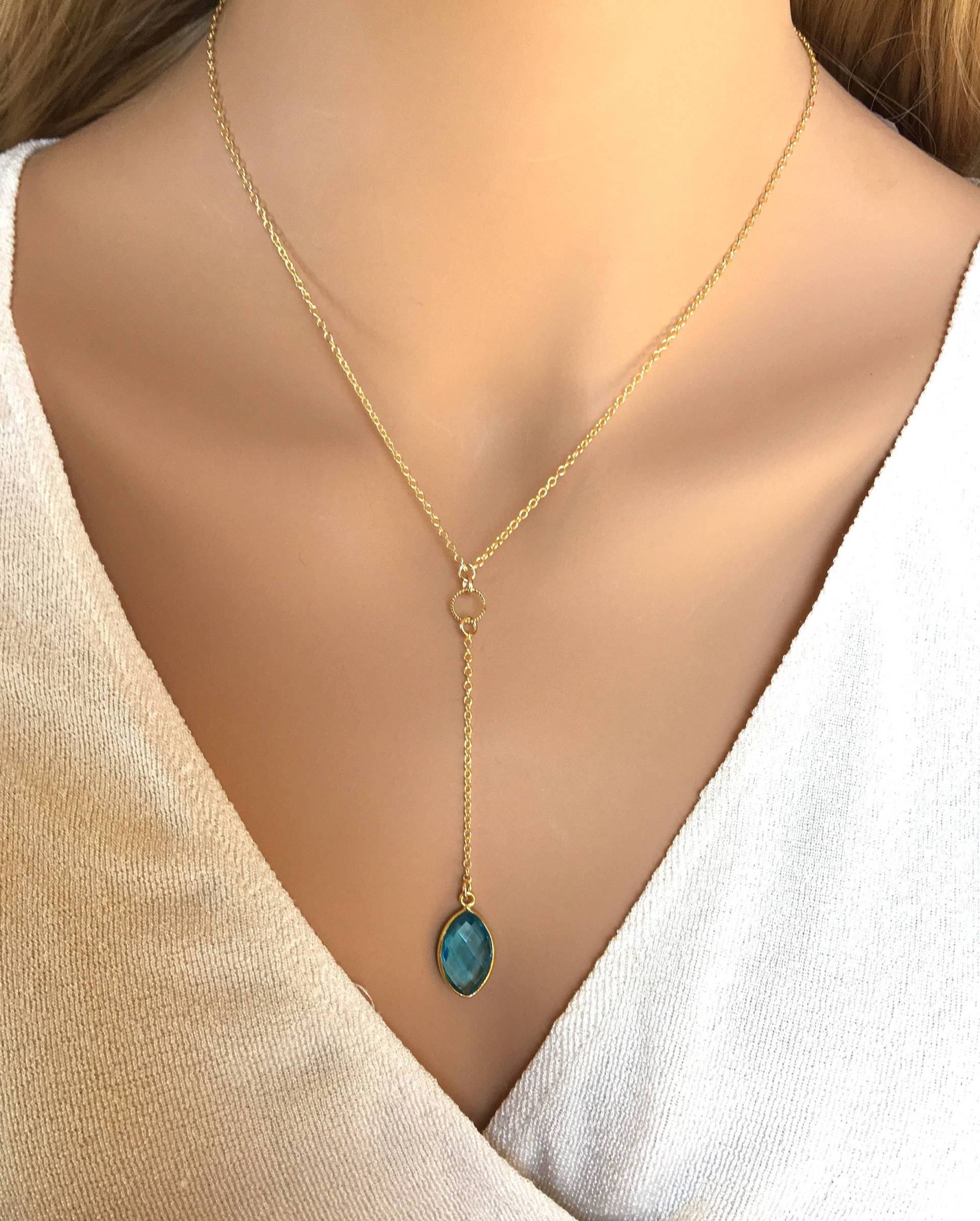 Lariat Edelstein Halskette Y Tropfen Gold Birthstone Y-Halskette Geschenk Für Frau Ihre Brautjungfern Zierliche 14 K Gold Füllen Blau Topas Lariat Edelstein Halskette Y Tropfen Gold Birthstone Y-Halskette Geschenk Für Frau Ihre Brautjungfern Zierliche 14 K Gold Füllen Blau Topas von LillaGems