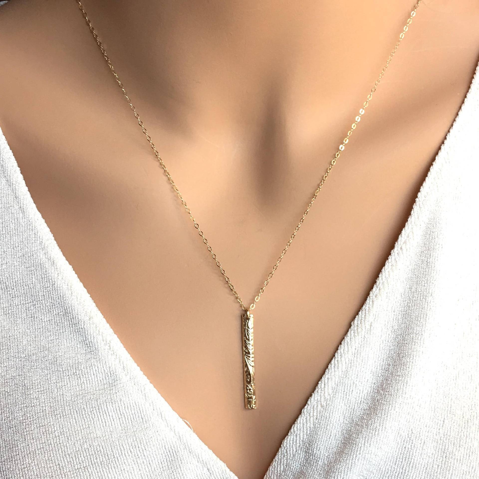 Vertikale Bar Halskette Zierliche Blume Modernen Jugendstil Zarten Gold 14 K Füllen Geschenk Frau Sterling Silber Vertikale Bar Halskette Zierliche Blume Modernen Jugendstil Zarten Gold 14 K Füllen Geschenk Frau Sterling Silber von LillaGems