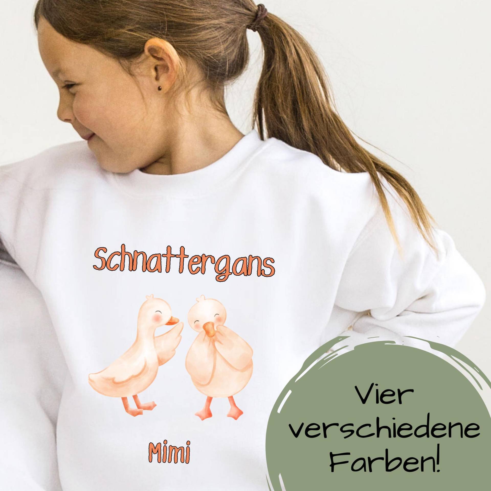 Mädchensweatshirt Personalisiert, Personalisierte Mädchen Pullover, Mädchenpulli Tiermotiv, Kinder Langarmshirt Name, Schnattergans von LillabyOriginals