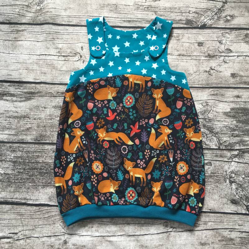 Sommerliches Latzkleid/Ballonkleid Gr. 86-104 "Fuchs Im Blumenmeer" von LilleHimmelAtelier