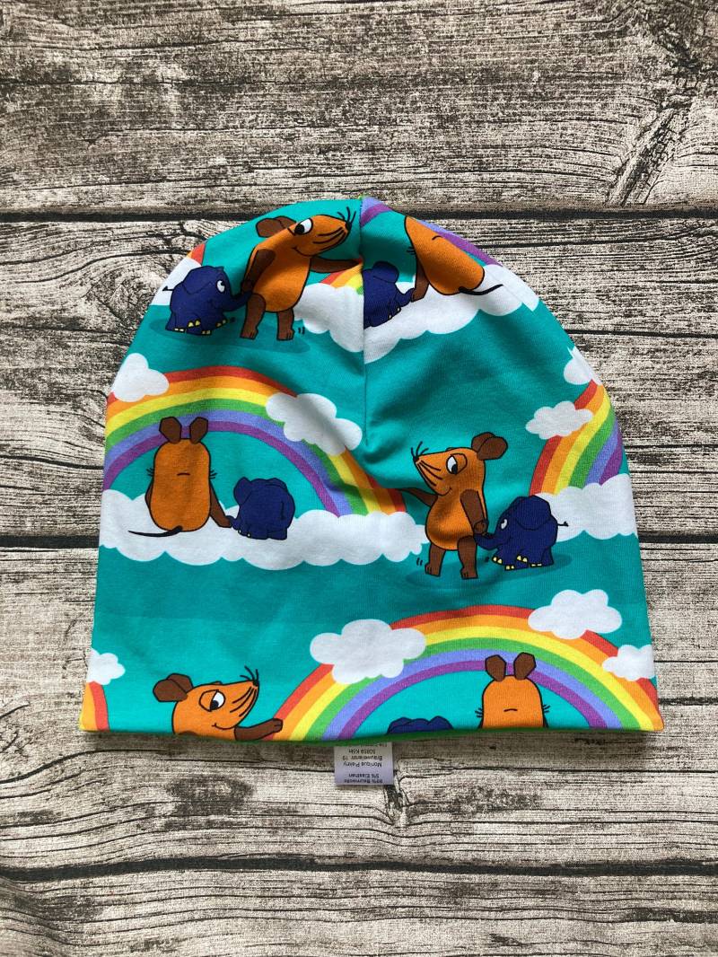 Wende-Beaniemütze „Sendung Mit Der Maus - Regenbogen " Ab Ku 44-56 von LilleHimmelAtelier