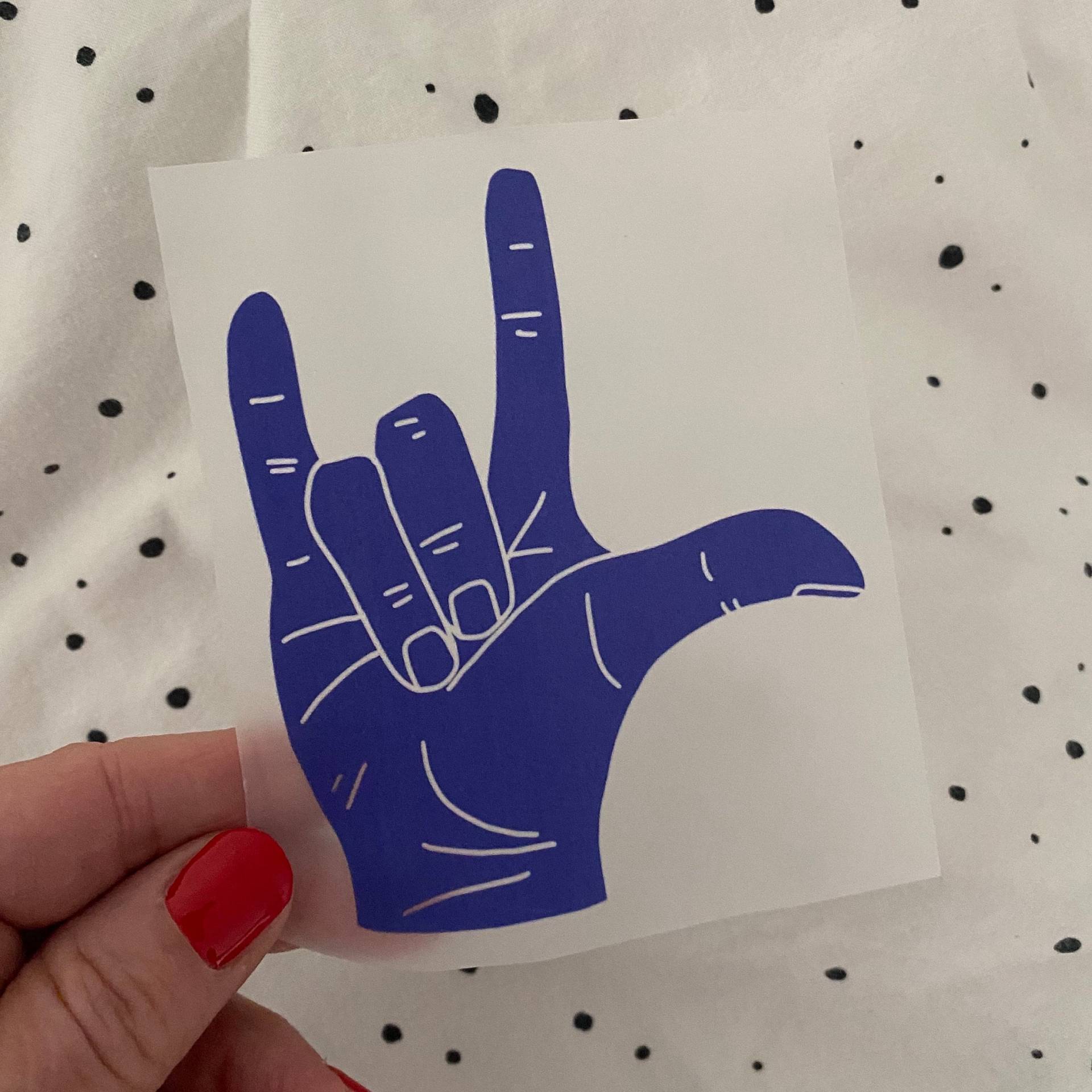 Bügelbild „Ily Blau" Lillemo Hand I Love You von LillemoShop