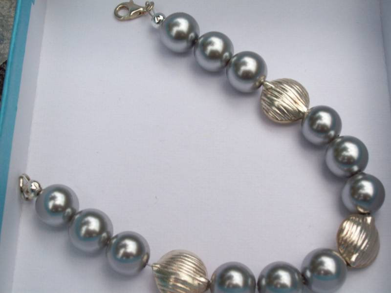 Graue Perle Perlen Und Sterling Silber Armband Graue Perle Perlen Und Sterling Silber Armband von LillianTreasures