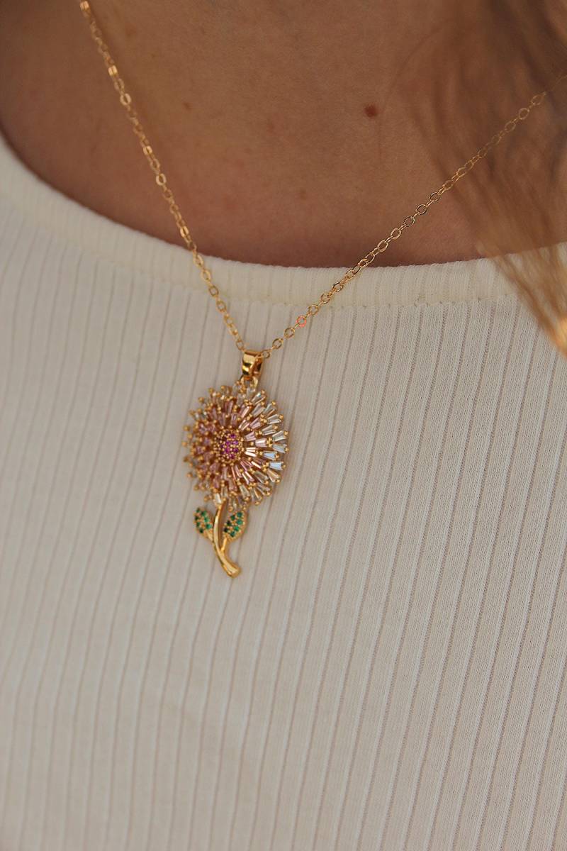 Blumenkette Gold Bohostil/Halskette 18K Vergoldet Mit Großem Anhänger Daisy Lange Zierliche Goldkette Blume Blumenkette Gold Bohostil/Halskette 18K Vergoldet Mit Großem Anhänger Daisy Lange Zierliche Goldkette Blume von Lillomy