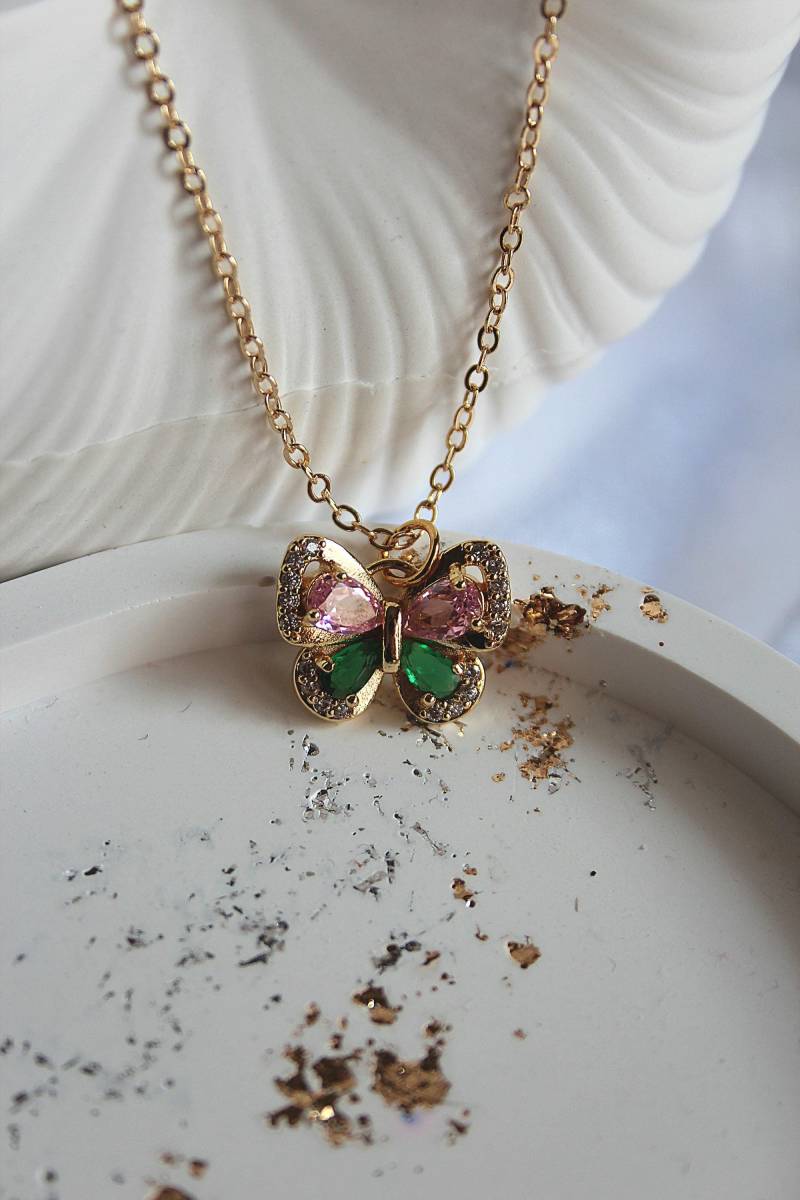 Kette Mit Schmetterling 24K Vergoldet // Zierliche Lange Halskette Anhänger Gold Im Boho Style/Geschenk Frau von Lillomy