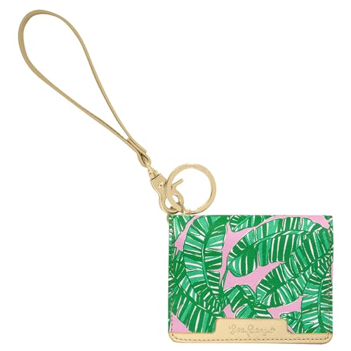 Lilly Pulitzer Ausweishülle aus veganem Leder, niedlicher Schlüsselanhänger, schlankes Kreditkartenetui mit Handgelenkschlaufe, Let's Go Bananas, Rosa, Grün, Palmblätter von Lilly Pulitzer