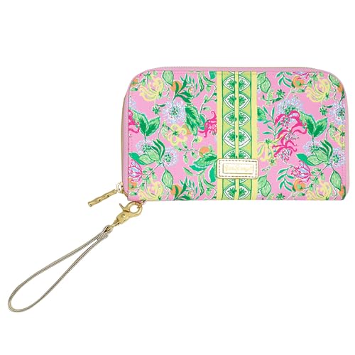 Lilly Pulitzer Reisebrieftasche, Reisepasshülle, veganes Leder, Handgelenktasche für Damen, Reisedokumenten-Organizer, Via Amore Spritzer, Rosa, Gold, Reißverschluss von Lilly Pulitzer